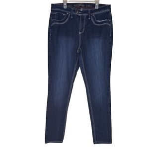 Royalty Skinny Dark Wash Sz 12 High Rise Stretch Denim Jeans Embroidered Pockets